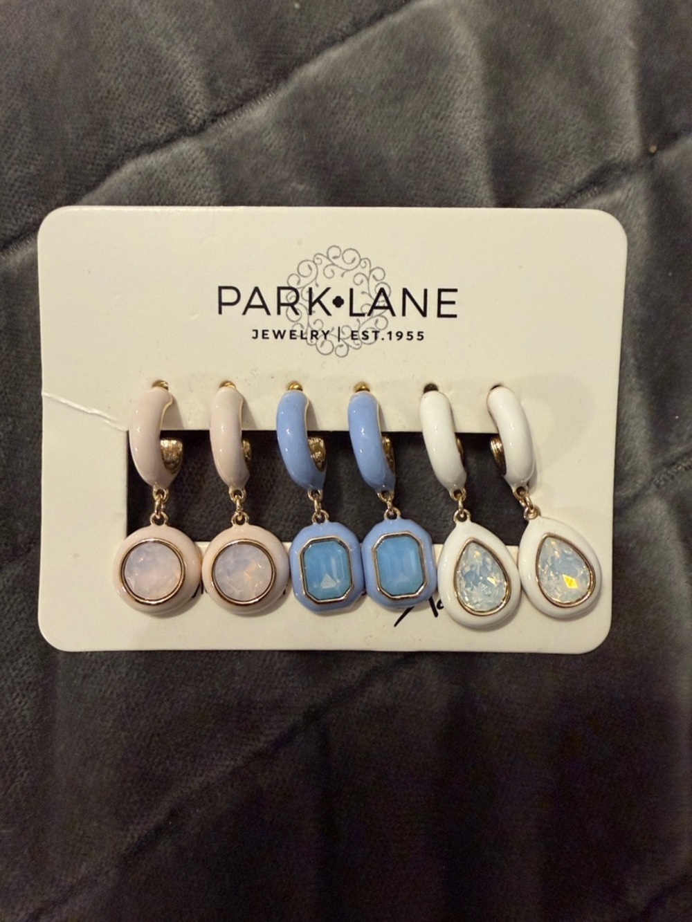 Park Lane Pastel Huggie Drop Earring Set - Light Blue & Cream